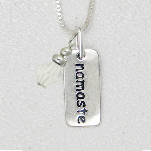 Sterling Silver Petite Namaste Tag Pendant With Crystal